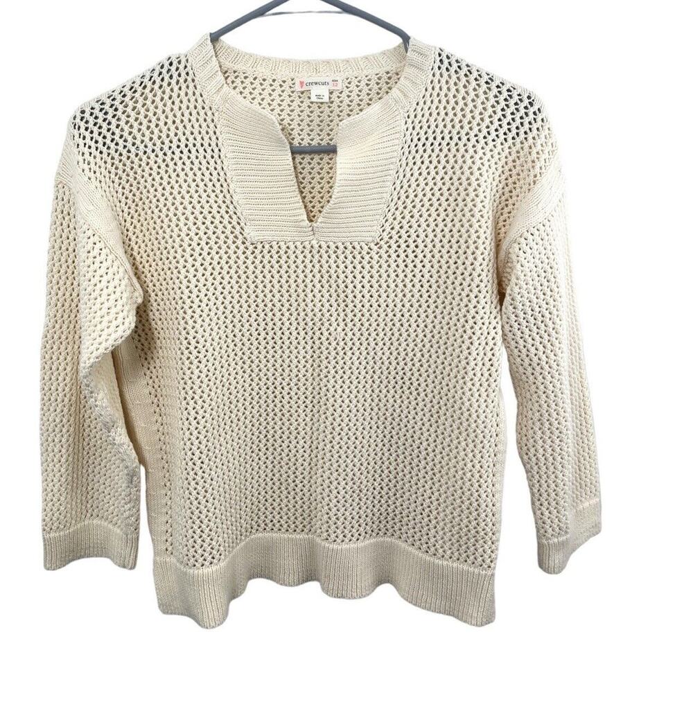 J.crew Crewcuts Cream Cotton Sweater 12 Girls Ivory Pullover Vneck Neutral